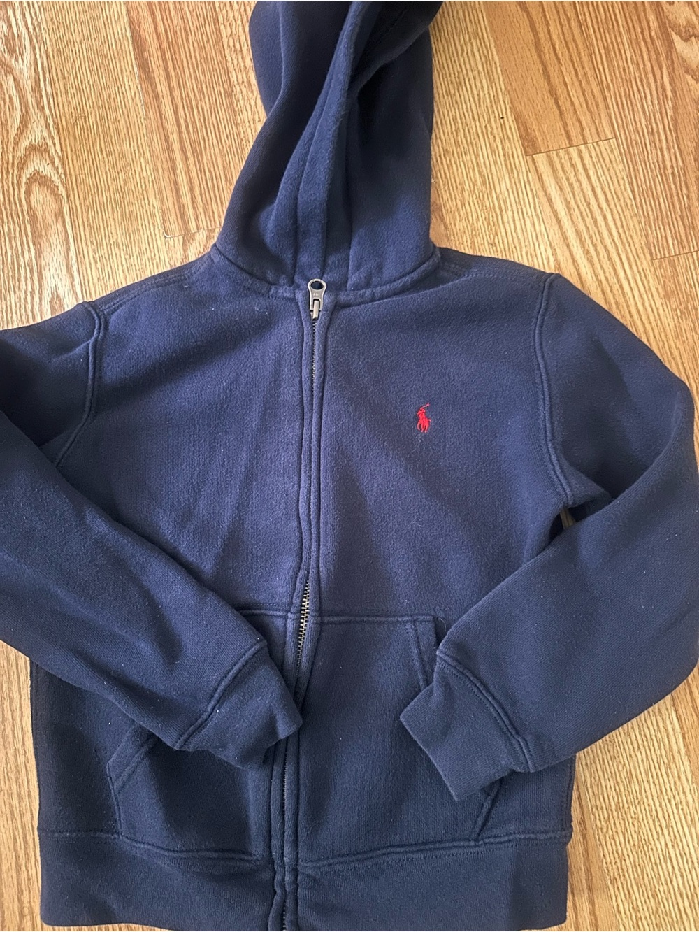 Size 6. Polo by Ralph Lauren Kids Navy Hooded Zip-Up with Red Pony